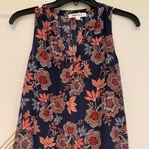 Blue Floral Sleeveless Blouse